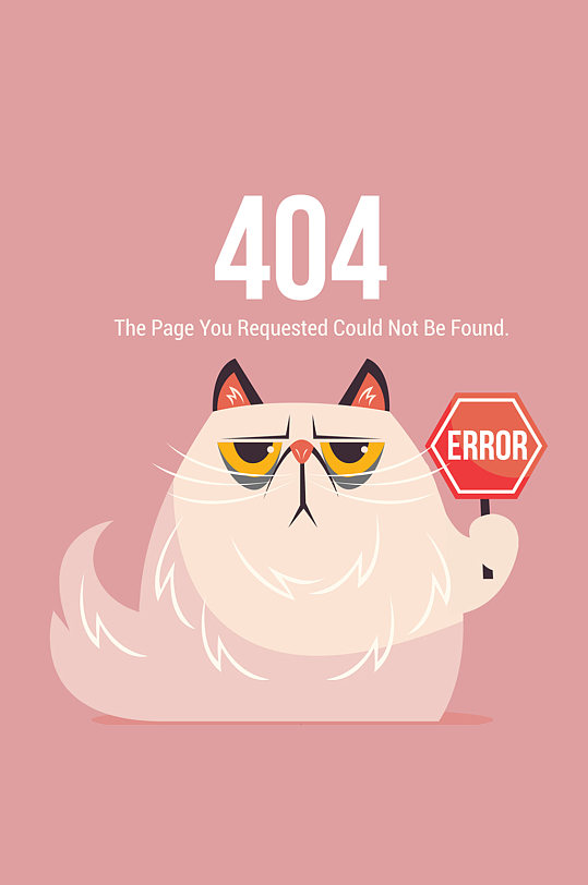 创意404错误页面举警示牌的猫咪矢量图