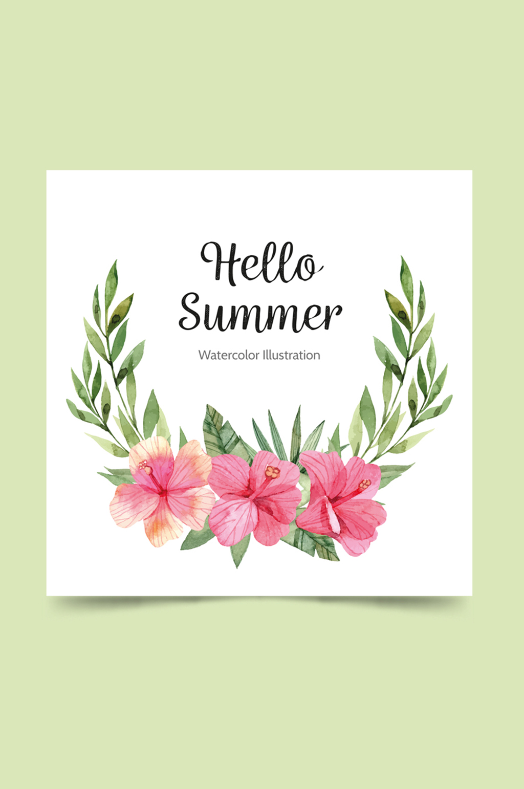 水彩绘夏季扶桑花卡片矢量素材