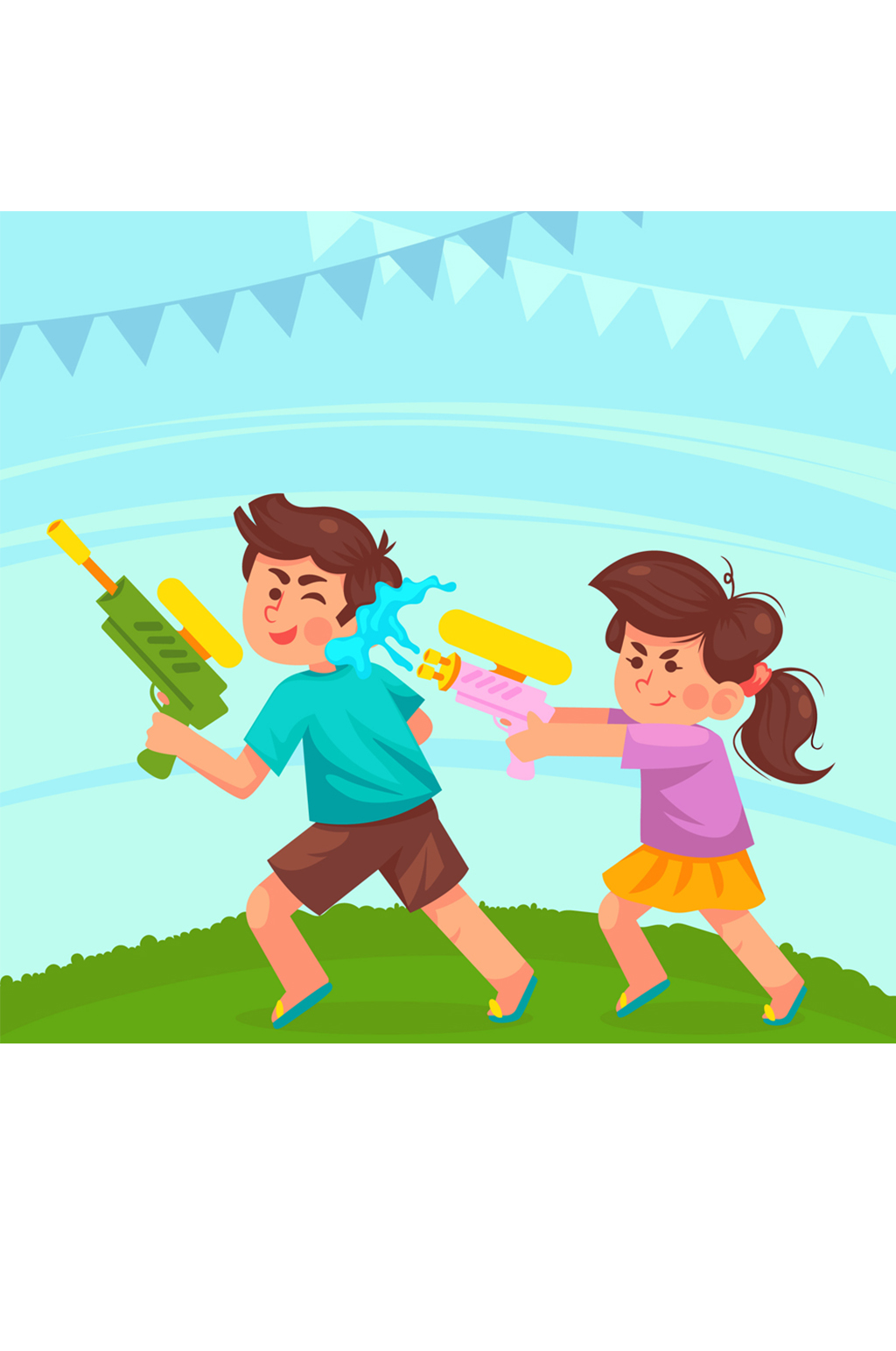 卡通玩水枪的2个儿童矢量素材模板下载-编号583106-众图网