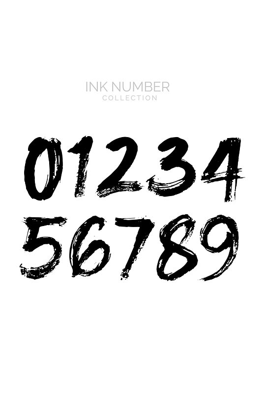 10款黑色毛笔绘数字矢量素材-众图网