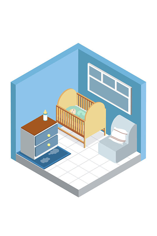 立体婴儿房设计矢量素材