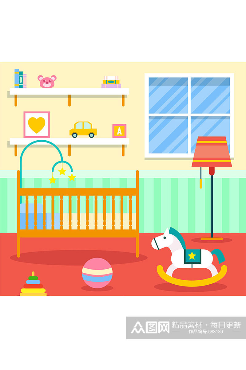 彩色婴儿房设计矢量素材素材
