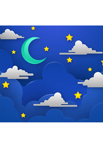创意夜晚天空月亮和云朵矢量图