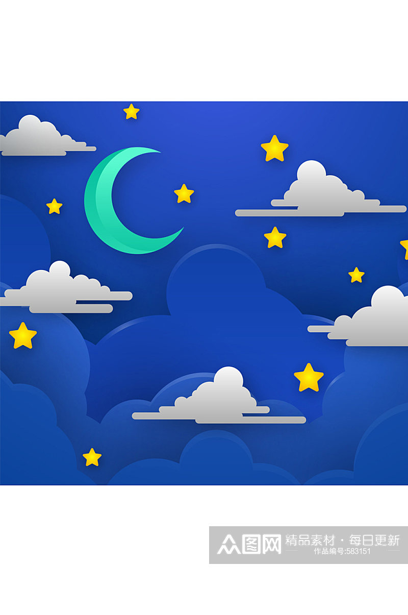 创意夜晚天空月亮和云朵矢量图素材