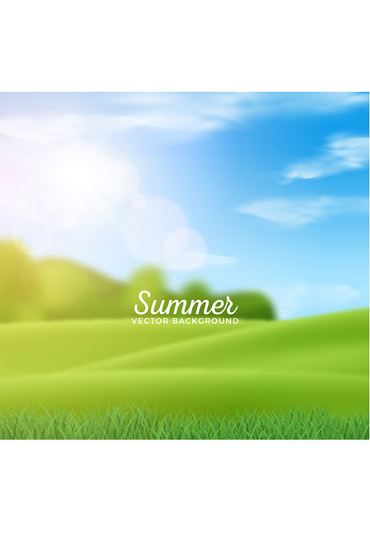 创意夏季阳光下的草地模糊风景矢量图