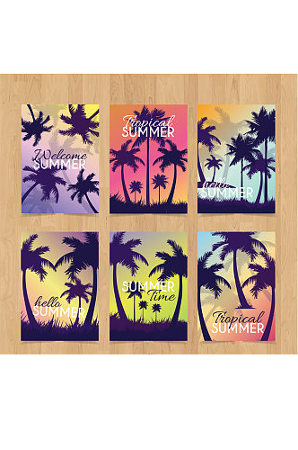 6款创意夏季棕榈树卡片矢量素材