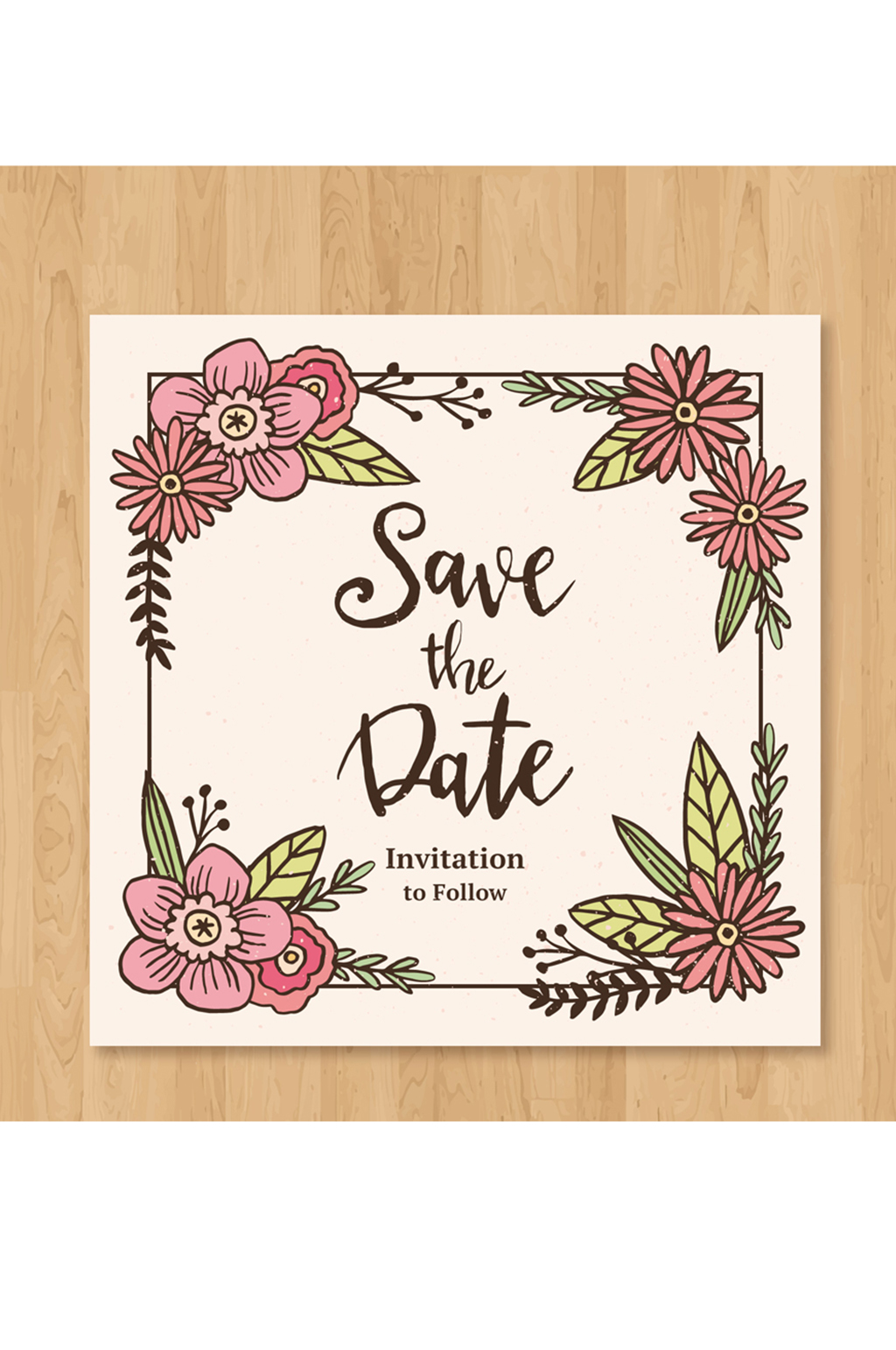 可爱花卉婚礼邀请卡矢量素材