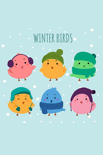 6款卡通冬装小鸟矢量图