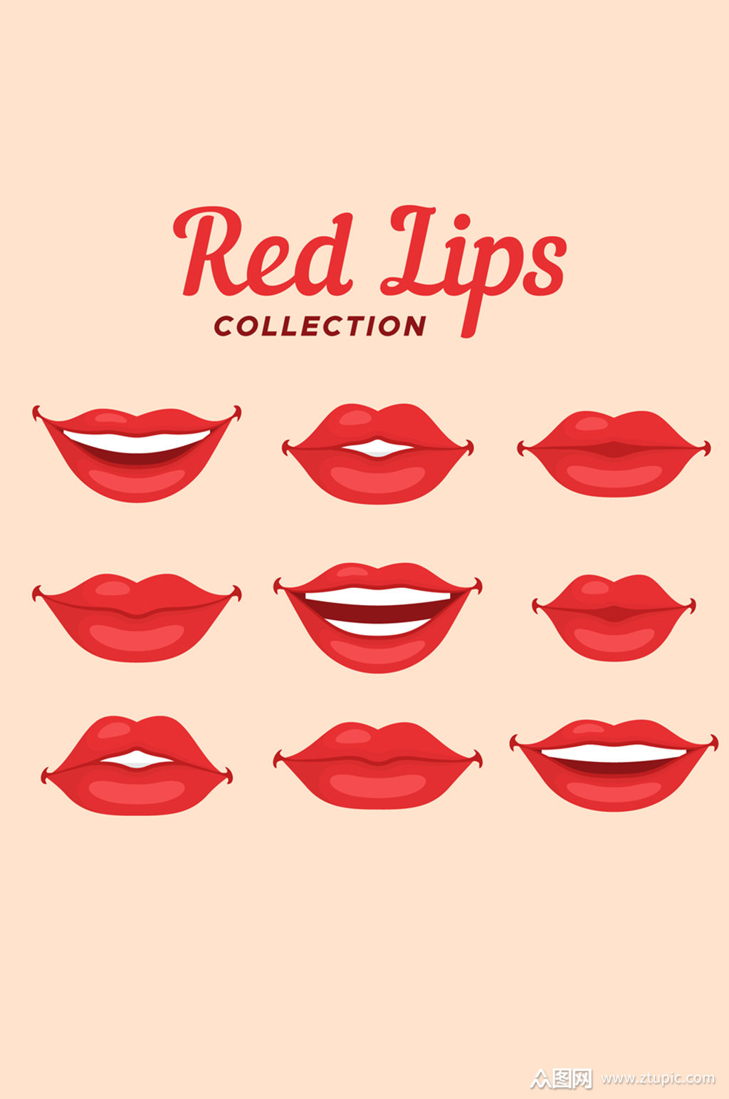 9款红色嘴唇设计矢量素材