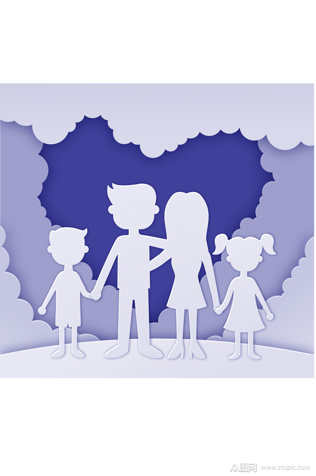 创意爱心和四口之家剪贴画矢量图素材
