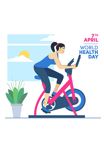 创意世界健康日骑健身车的女子 健身设计元素