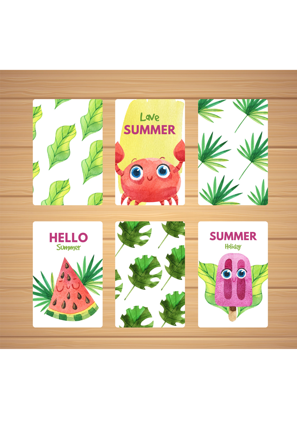 6款彩绘夏季卡片设计矢量素材