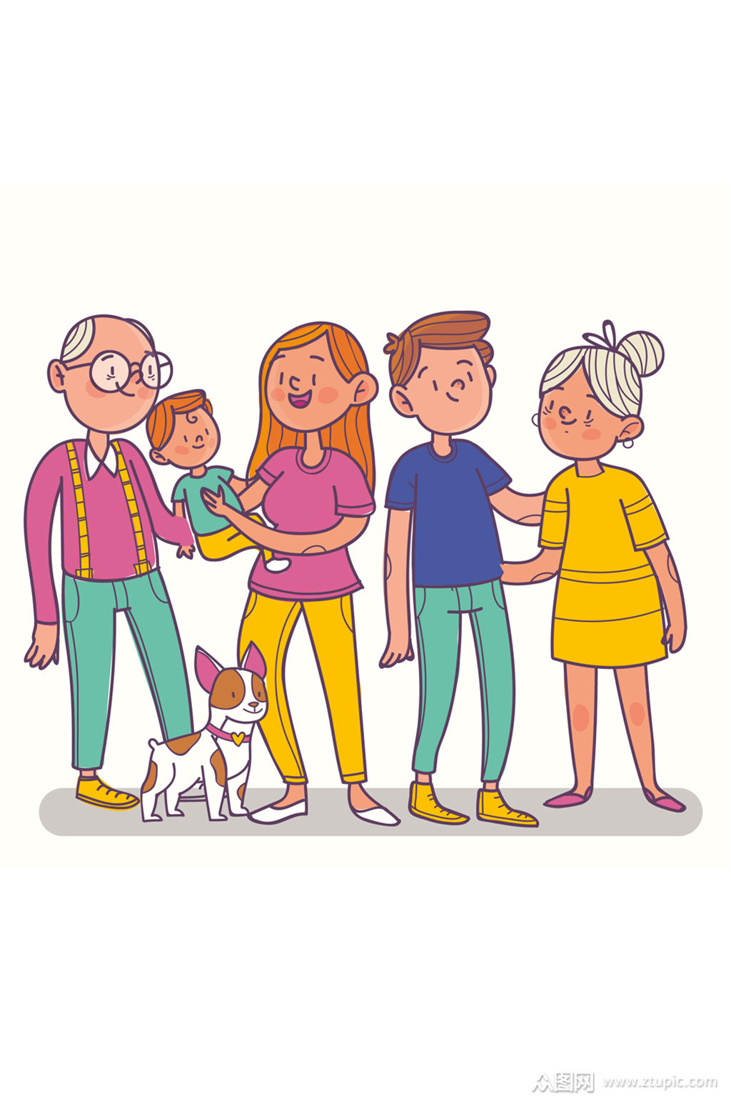 创意大家庭五口之家矢量素材 全家福照片样片模板下载-编号583334