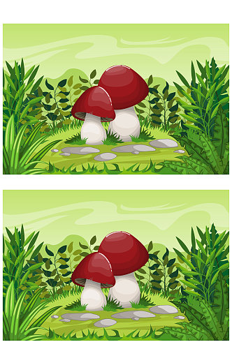 卡通郊外草地里的蘑菇矢量素材