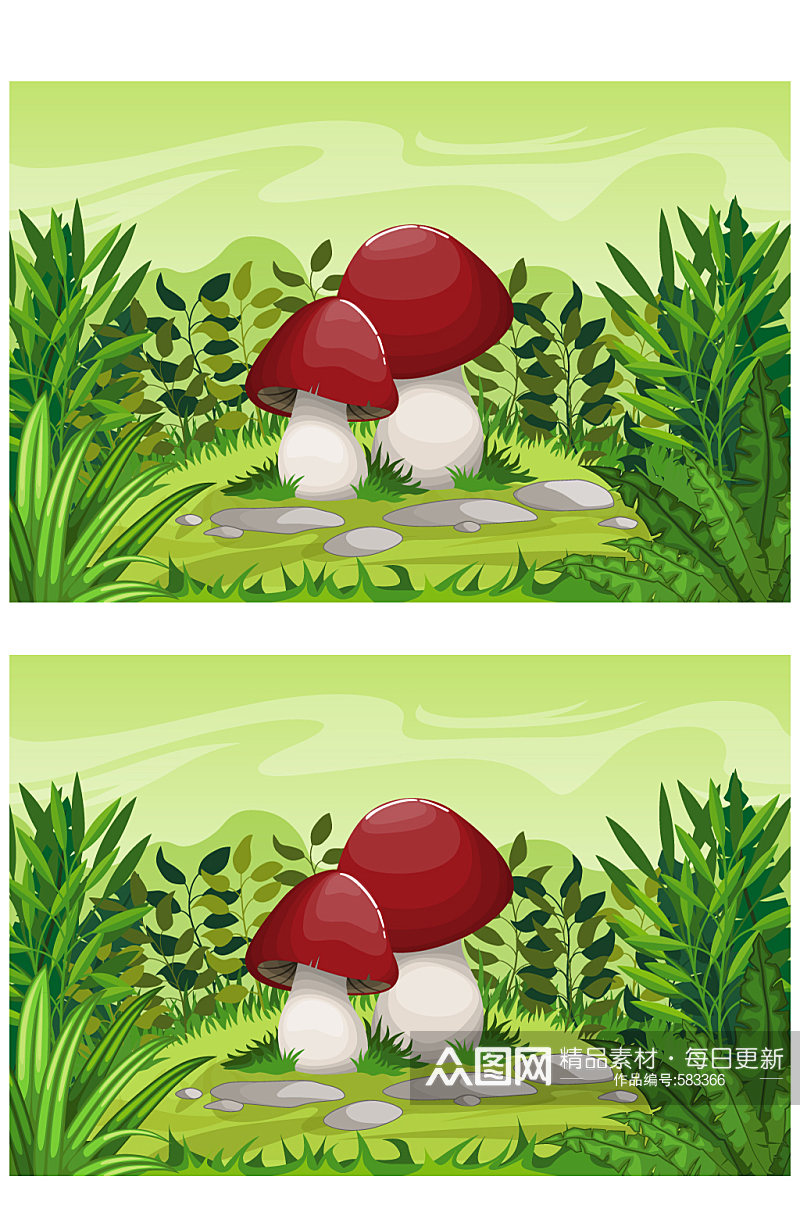 卡通郊外草地里的蘑菇矢量素材素材