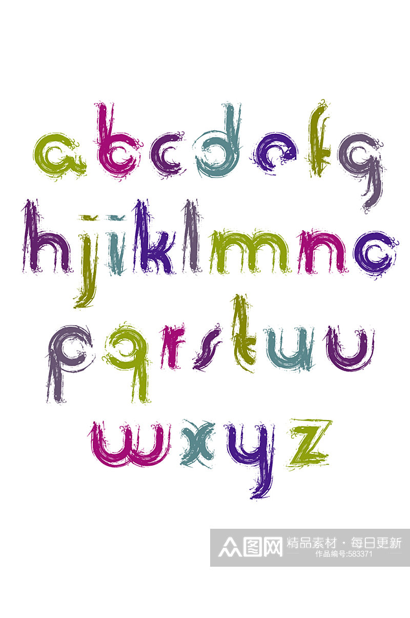 26个彩色画笔刷风格字母矢量素材素材