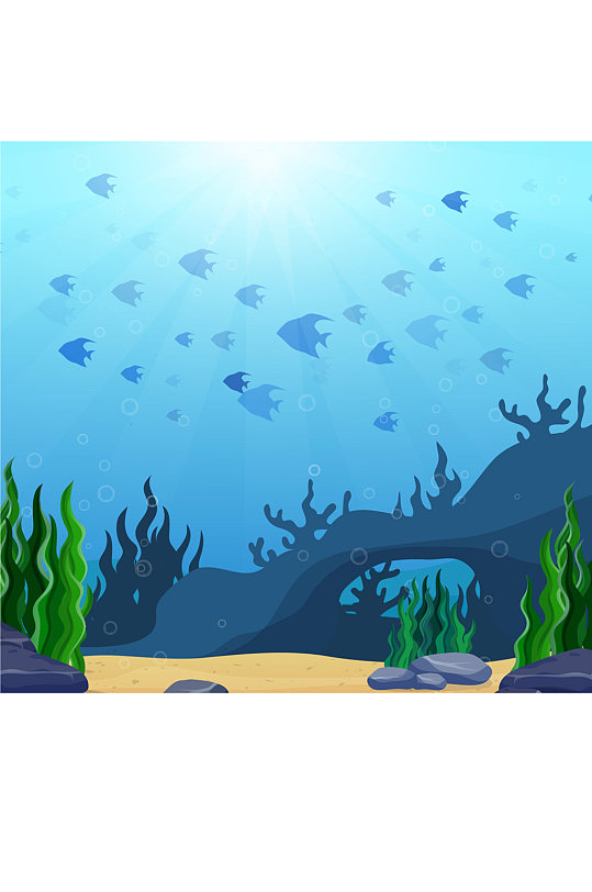 创意海底世界鱼群风景矢量素材