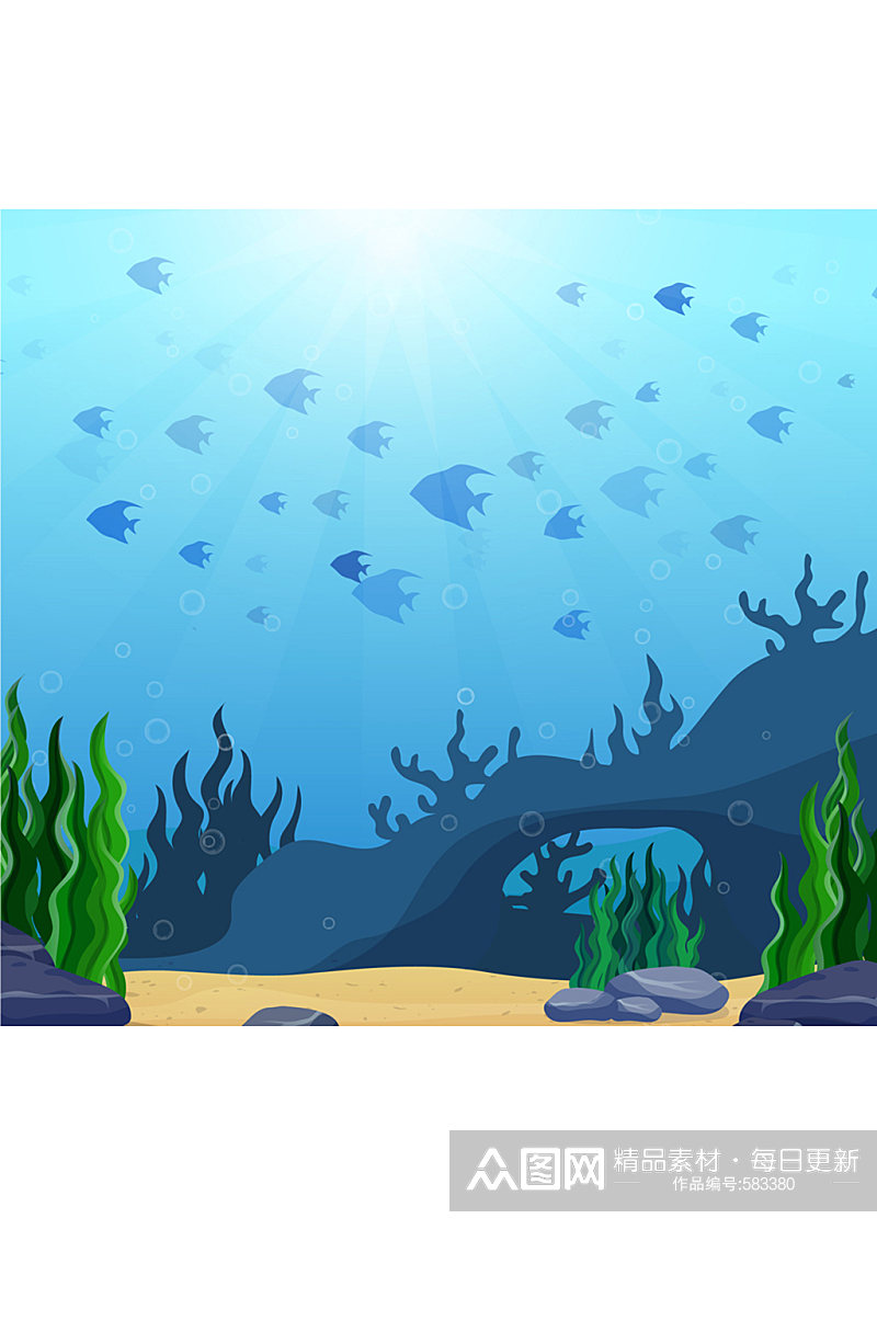 创意海底世界鱼群风景矢量素材素材