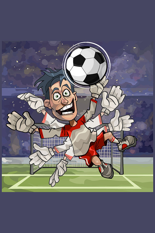 卡通忙碌的足球守门员矢量素材-众图网