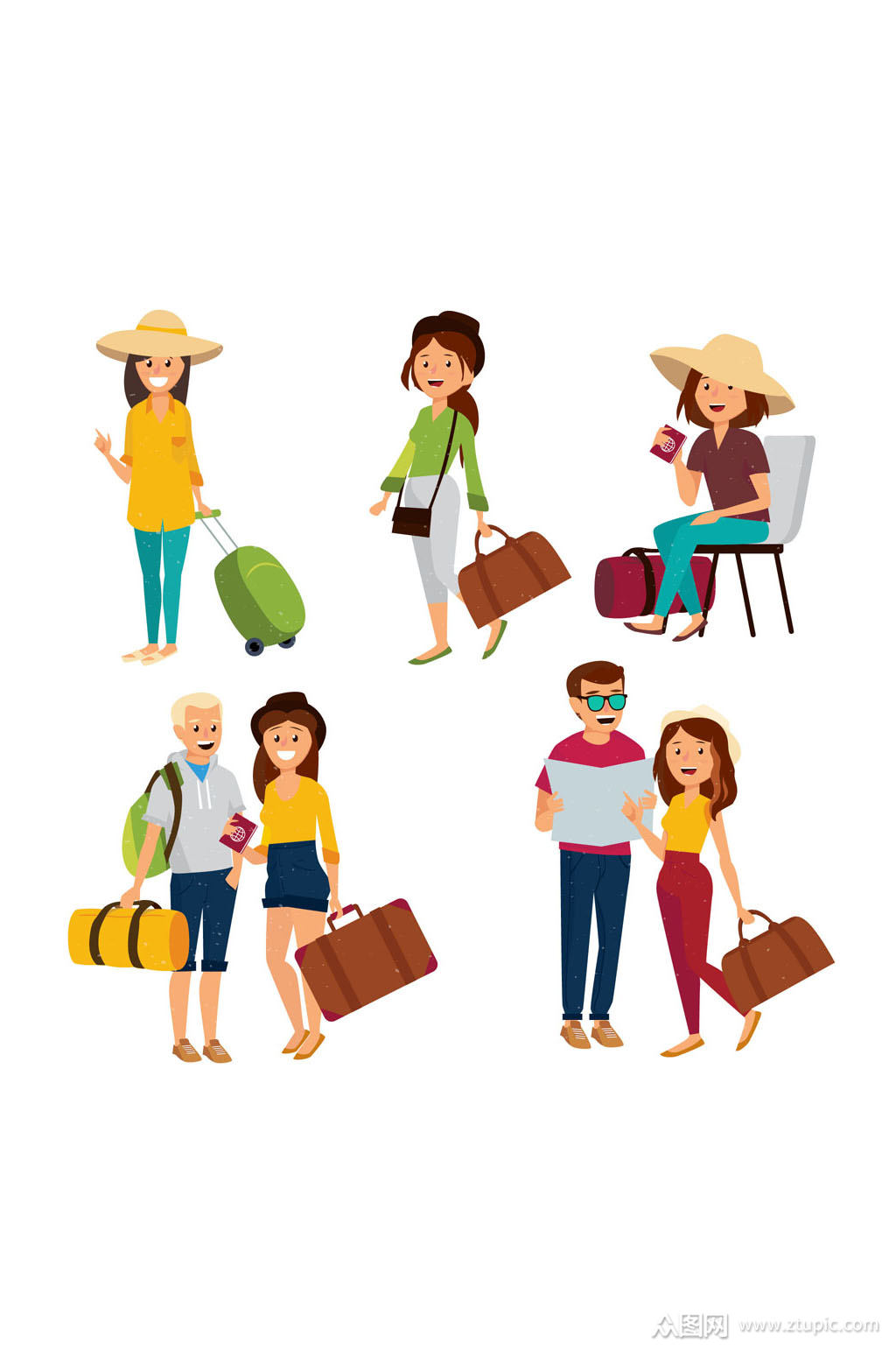 5组创意旅游人物设计矢量素材素材