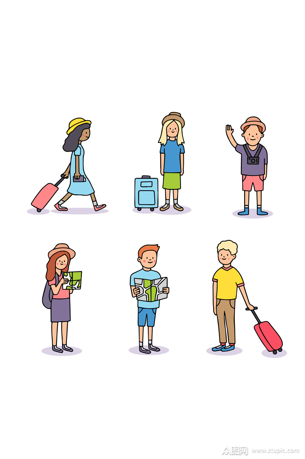 6款创意旅行人设计矢量图