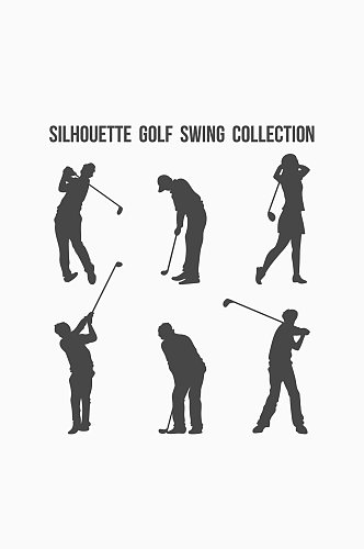 6款创意高尔夫动作剪影矢量图
