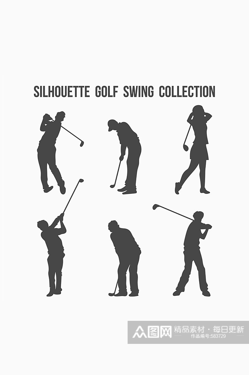 6款创意高尔夫动作剪影矢量图素材