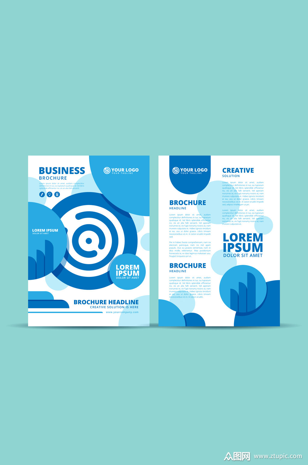 蓝色商务宣传单正反面矢量素材模板下载-编号583733-众图网