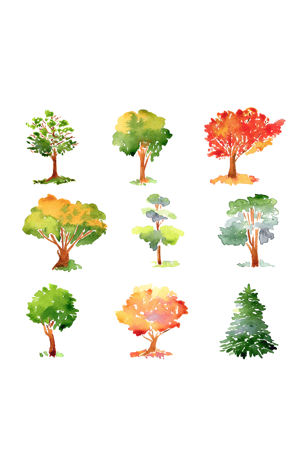 9款彩色树木设计矢量素材