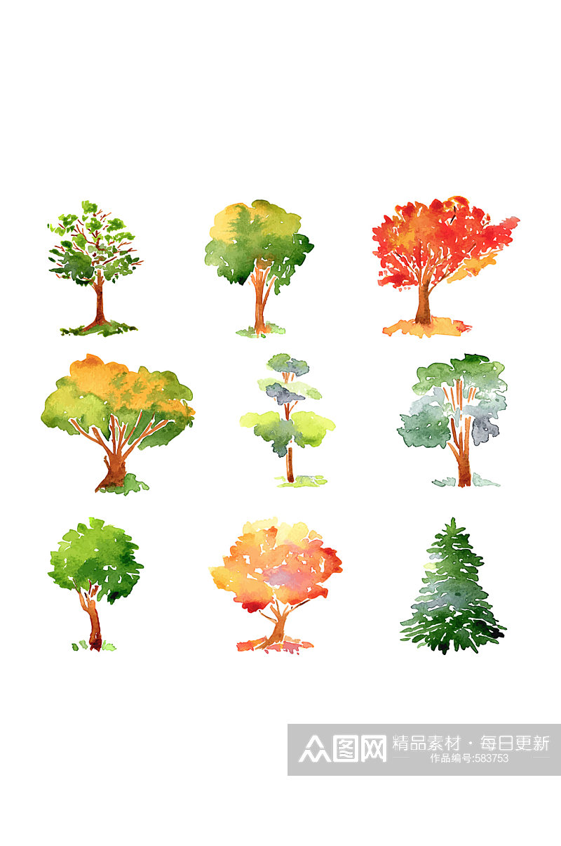 9款彩色树木设计矢量素材素材