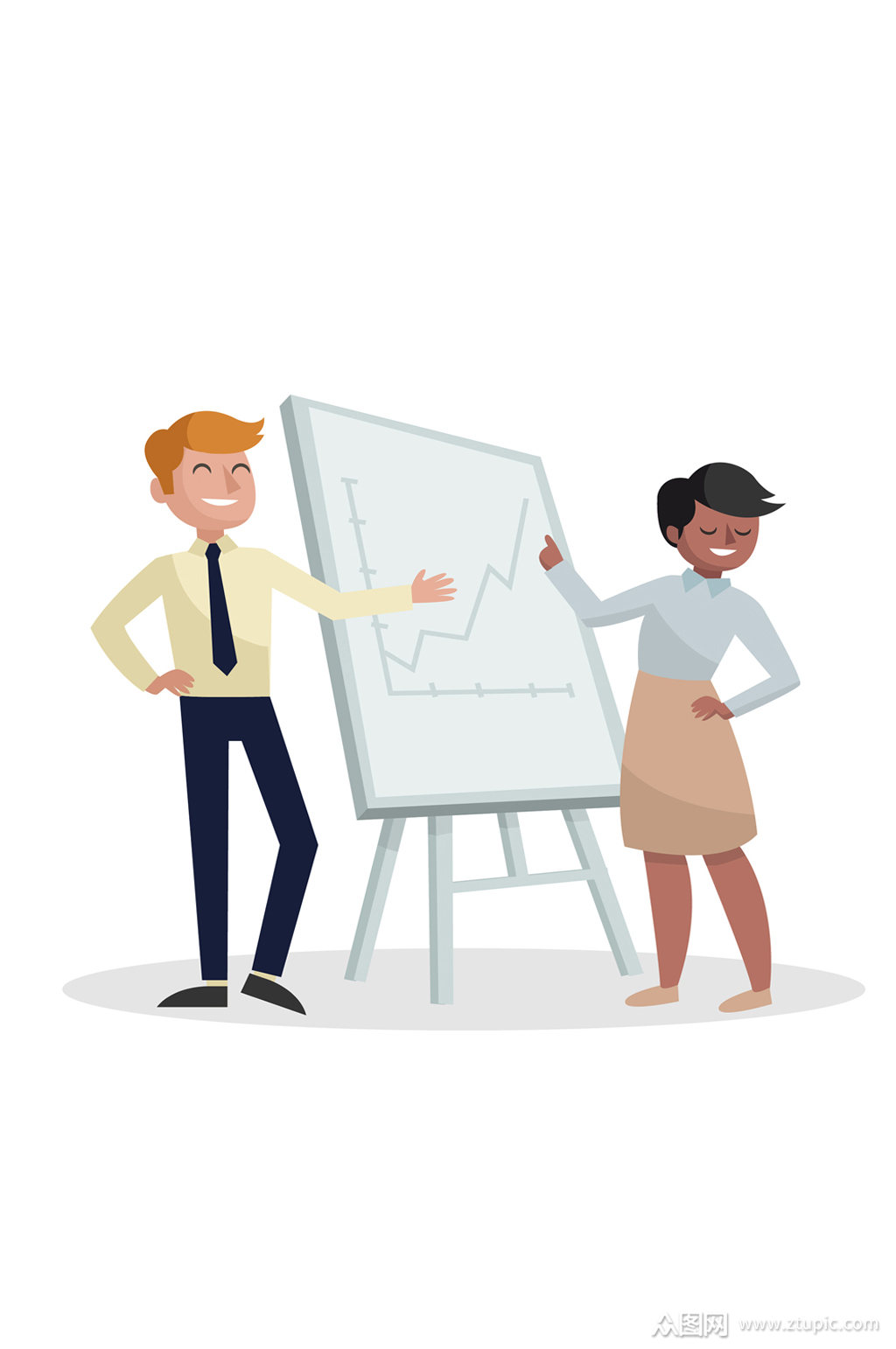创意合作进行商务演示的男女矢量图素材