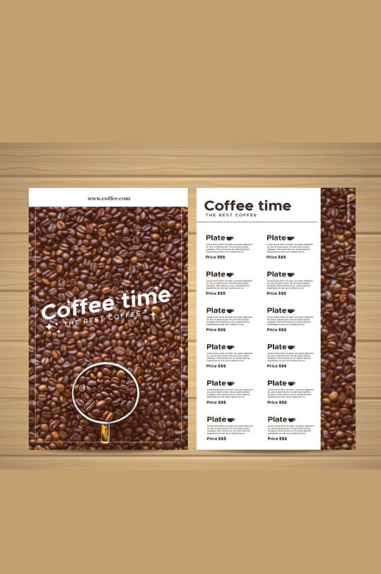 创意咖啡豆咖啡馆菜单正反面矢量图
