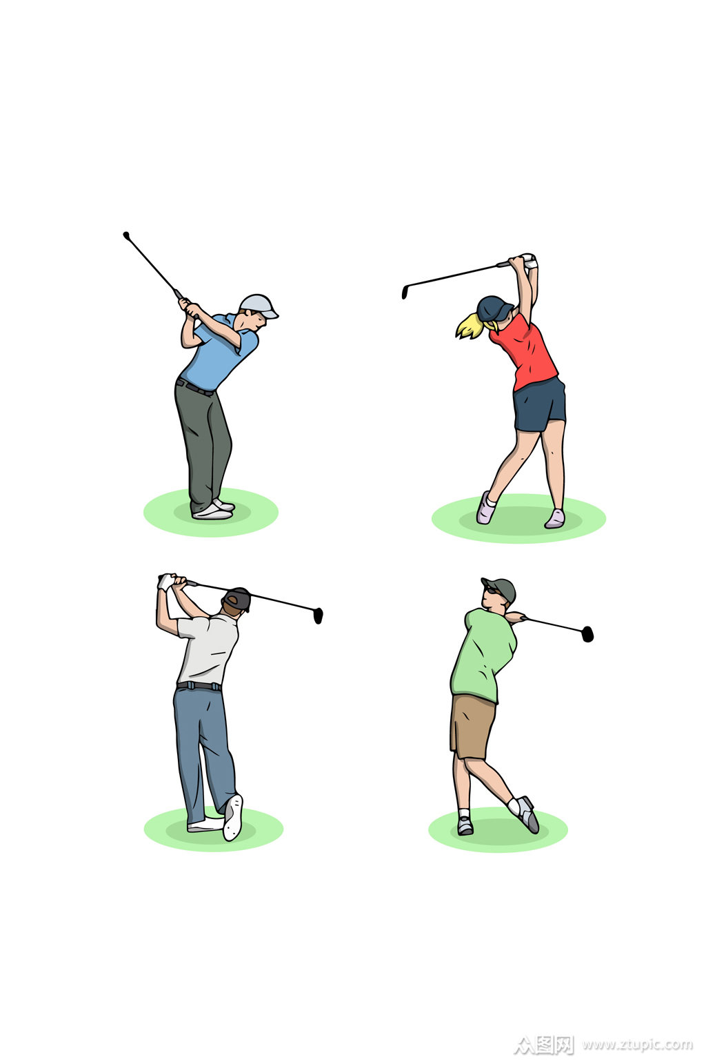 4款创意高尔夫球人物设计矢量图