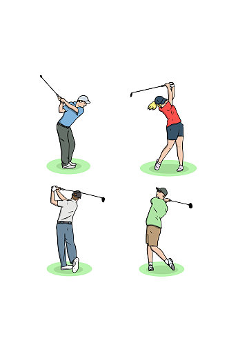 4款创意高尔夫球人物设计矢量图