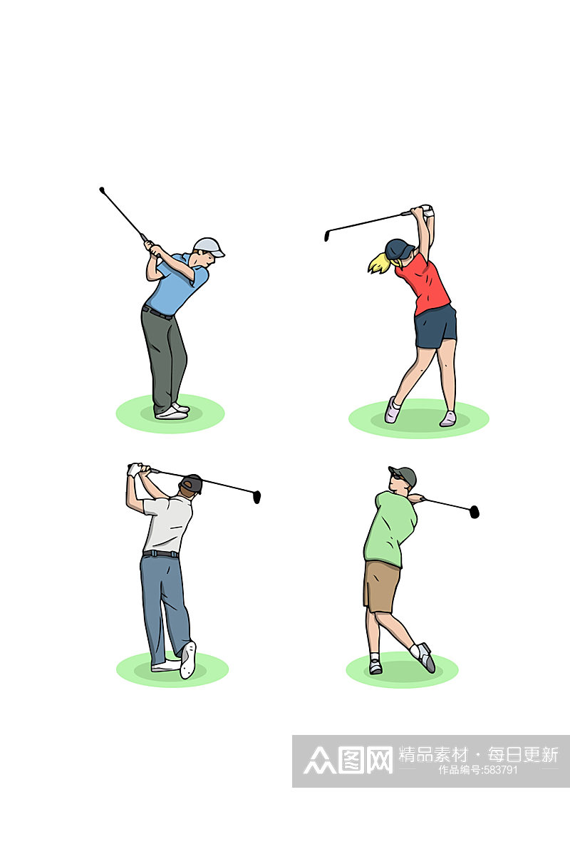 4款创意高尔夫球人物设计矢量图素材
