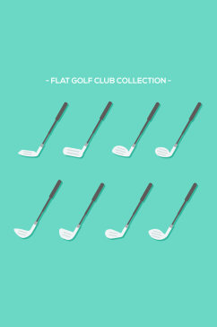 8款白色扁平化高尔夫球杆矢量图