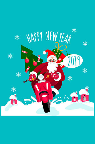 创意新年骑摩托车的圣诞老人矢量图