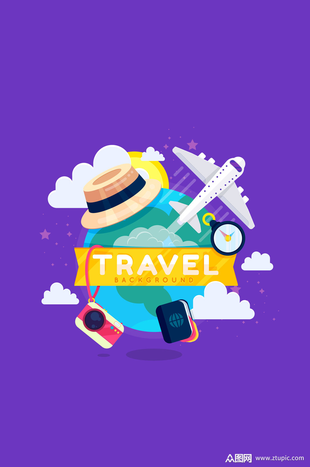 创意环球旅行元素和地球矢量图