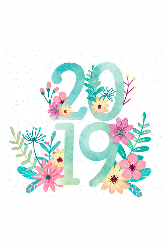 彩绘花卉装饰2019艺术字矢量图