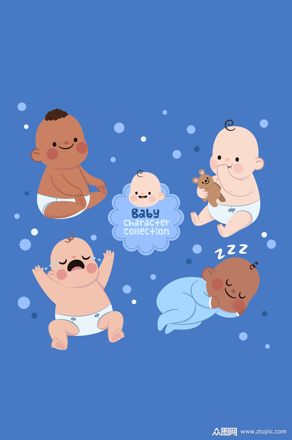 4款可爱男婴儿设计矢量素材