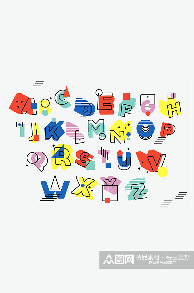 26个彩色孟菲斯风格字母矢量图素材