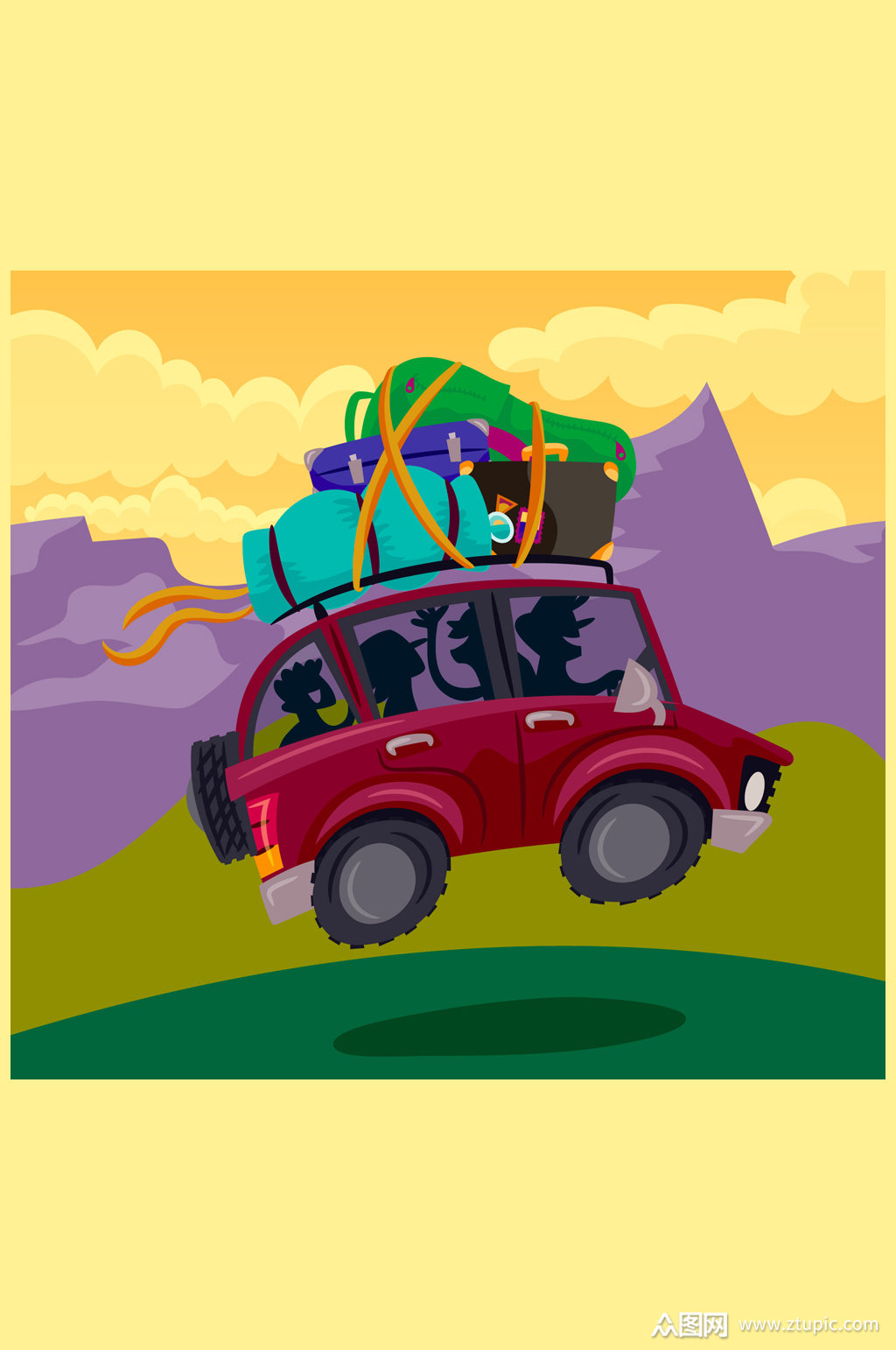 创意度假区自驾游车辆矢量图