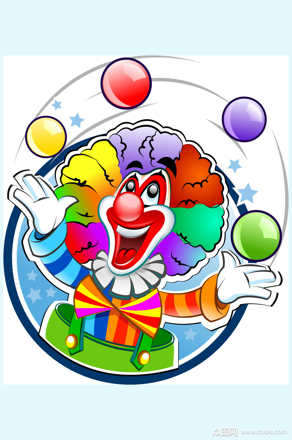 卡通玩球的小丑设计矢量素材