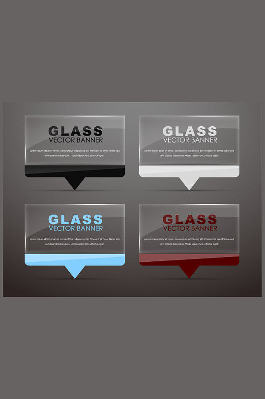 4款创意透明玻璃语言气泡矢量素材