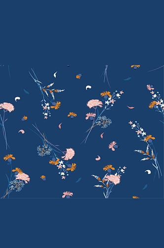 蓝色粉色花卉矢量图