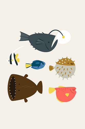 6款可爱海洋鱼类矢量素材