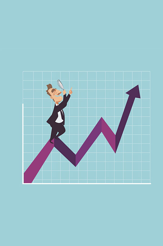 创意超人男子和业务增长曲线矢量素材