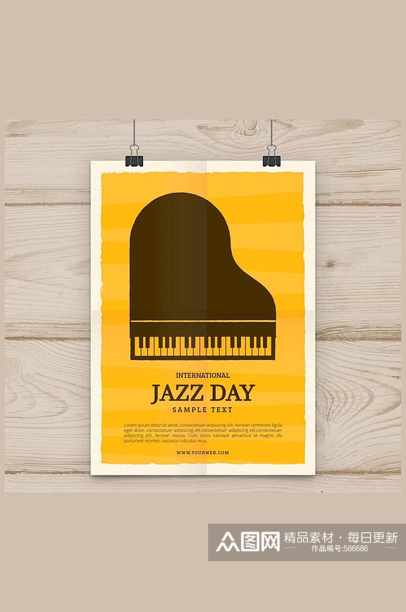 创意国际爵士乐日钢琴海报矢量图素材