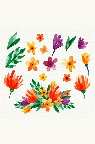 17款彩绘可爱花卉和叶子矢量图