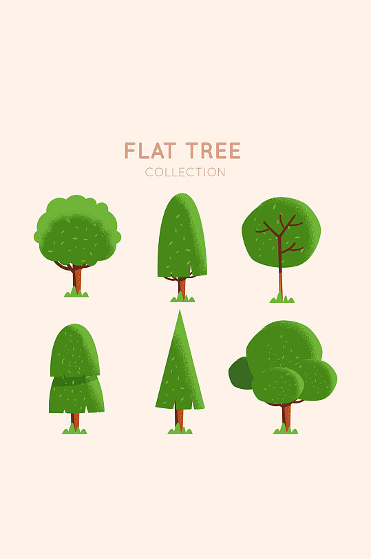 6款绿色扁平化树木矢量素材-众图网